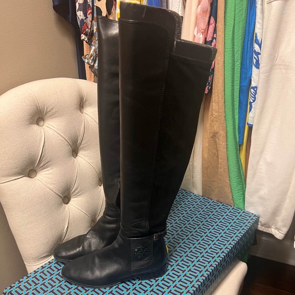 Tory Burch Wyatt over the knee boot - black leather and suede